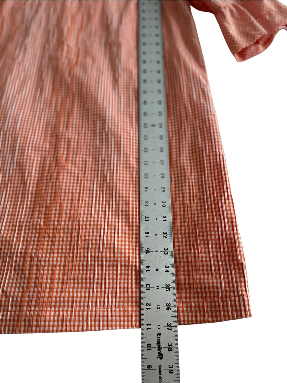 Caroline Rose Women’s Peach Orange Gingham Shift Dress with Ruffle Sleeves - Picture 6 of 12